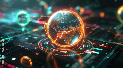 abstract representation of financial risk assessment, depicted as a glowing orb surrounded by various colored rings indicating different risk levels