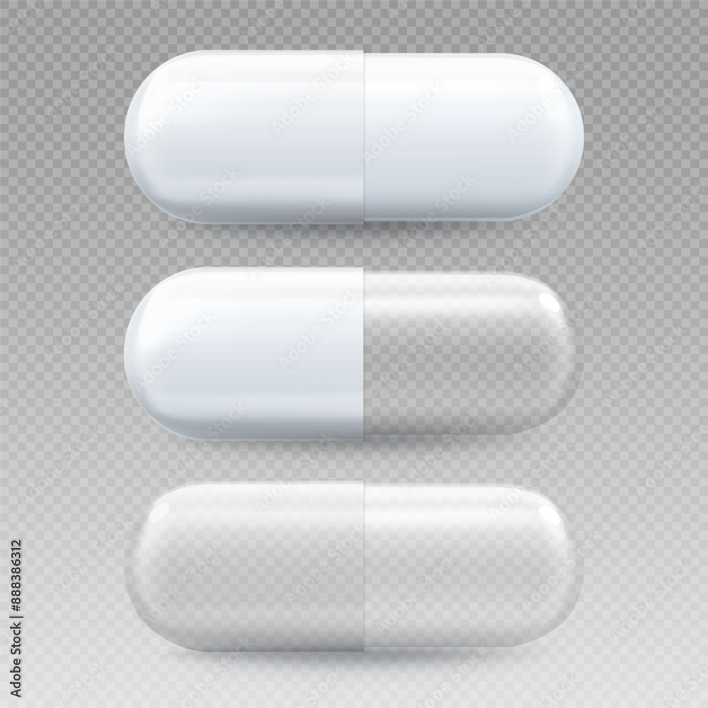 Realistic 3d Capsule Medical Set on Transparent Background. Vector illustration of Medical Pills or Vitamin