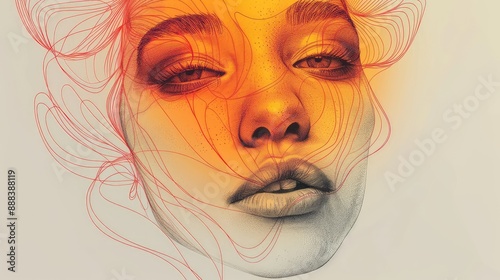 Abstract Line Art Drawing of a Woman’s Face with Minimalist Design and Elegant Curves, Perfect for Modern Art Lovers and Creative Projects