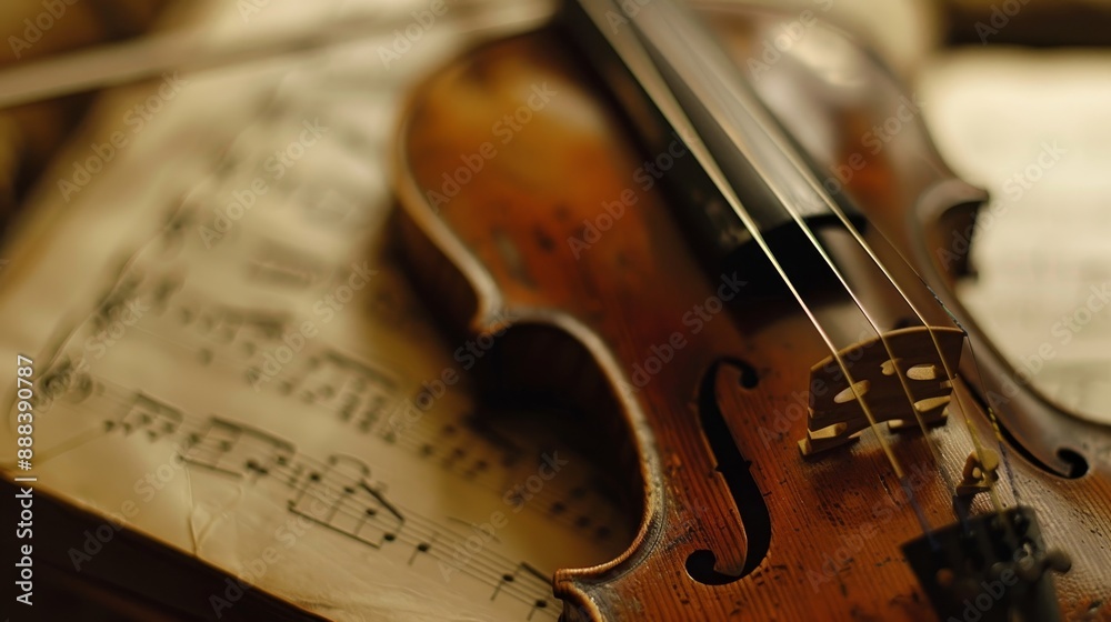 Fototapeta premium Close-up of a violin and sheet music. 
