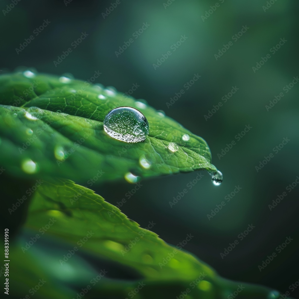 A Single Water Droplet on a Green Leaf After Rain A Single Water Droplet on a Green Leaf After Rain
