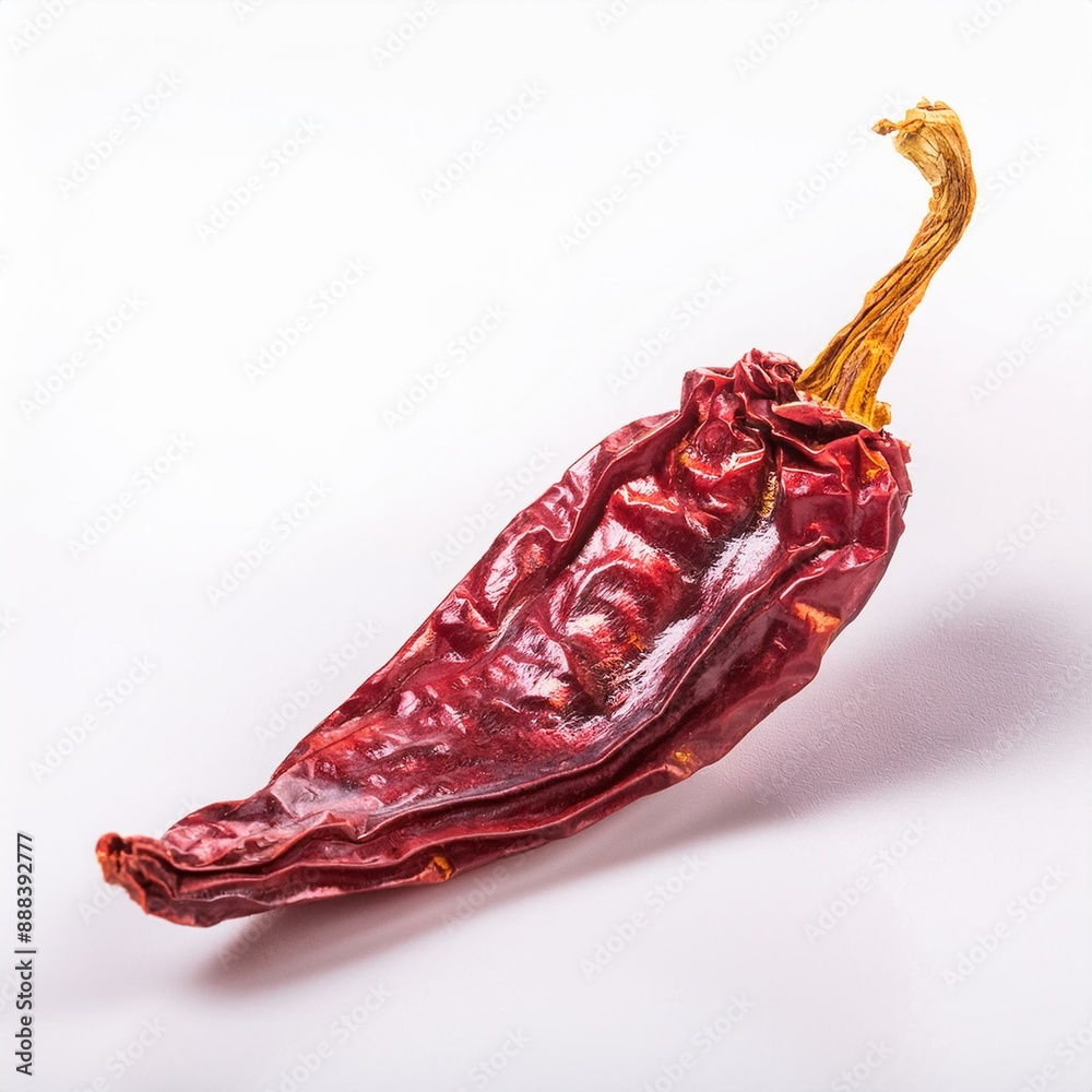 Fototapeta premium An isolated long red shining dry chili on a white background
