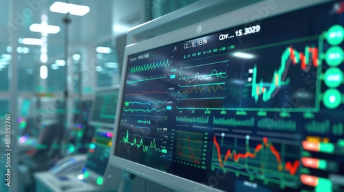 Wallpaper Mural financial health monitor displaying the vital signs of an economy with graphs and indicators in a hospital-like setting Torontodigital.ca