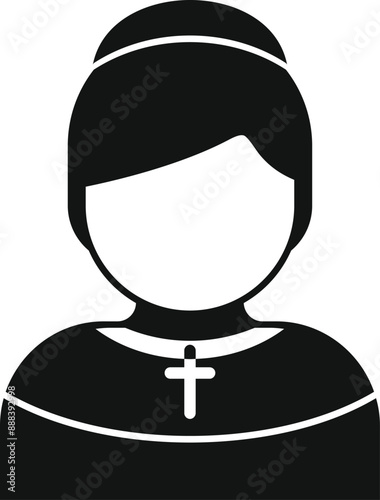 Black silhouette of a young nun wearing a cassock with a cross necklace, perfect for religious projects