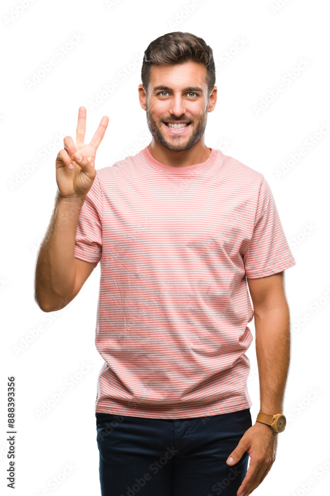 © Krakenimages.com - Young handsome man over isolated background showing and pointing up with fingers number two while smiling confident and happy. © Krakenimages.com - Young handsome man over isolated background showing and pointing up with fingers number two while smiling confident and happy.