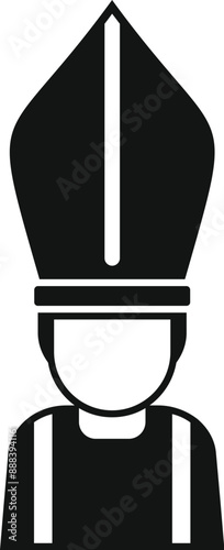 Black and white silhouette of a catholic priest wearing a traditional mitre hat, representing faith and religious leadership