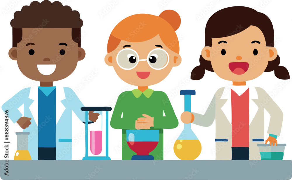 Group of kids doing science experiments in the lab Group of kids doing science experiments in the lab