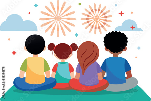 Kids watching fireworks display during celebration