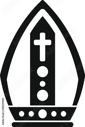 Simple black and white illustration of a mitre, the traditional headwear worn by bishops and certain abbots in the christian faith