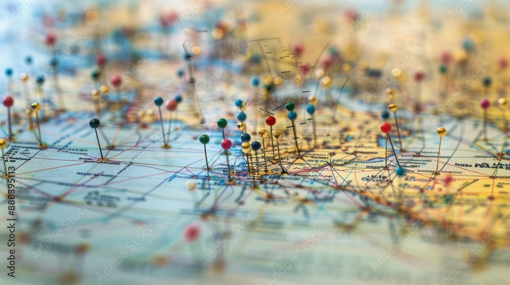 high-resolution map filled with pins and lines that visualize global financial connections and transactions high-resolution map filled with pins and lines that visualize global financial connections and transactions