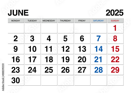 2025年6月のカレンダー日曜始まり日本の祝日表記有り無し共通
