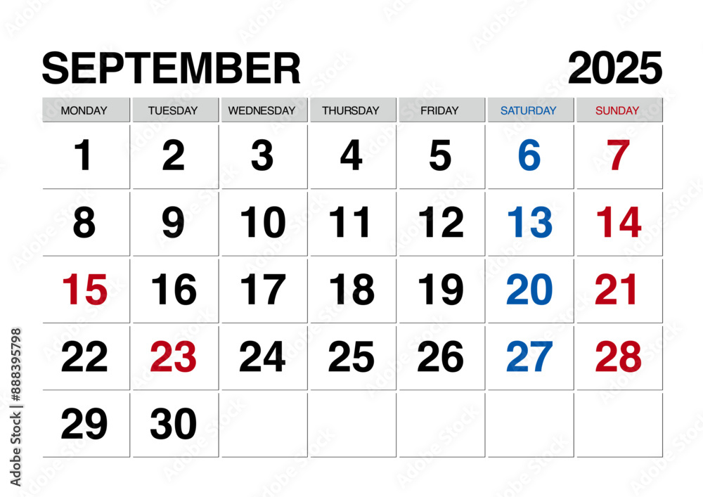 2025年9月のカレンダー日曜始まり日本の祝日表記有り
2025年9月のカレンダー日曜始まり日本の祝日表記有り