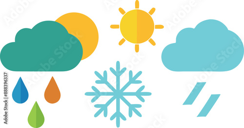 Weather icons with sun, clouds, and precipitation