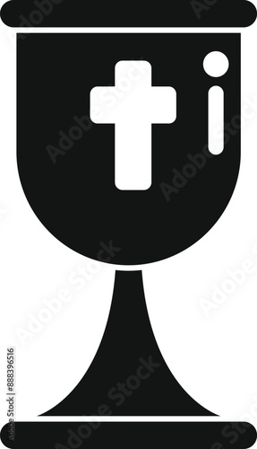 Black and white icon of a chalice with a cross representing the holy grail