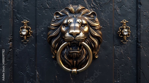 Diamond door knocker with a lion head and a ring on its jaw for use at home gates