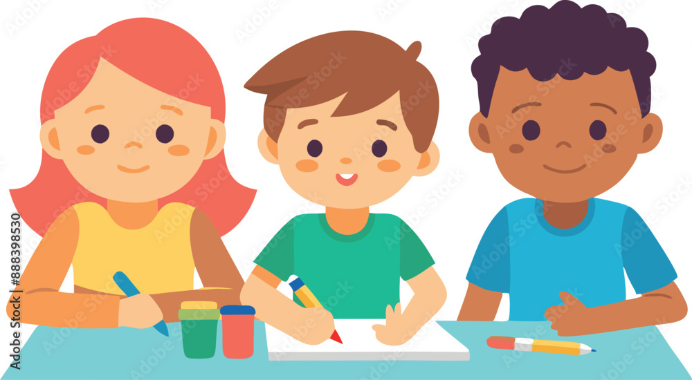 Children painting and drawing together Children painting and drawing together