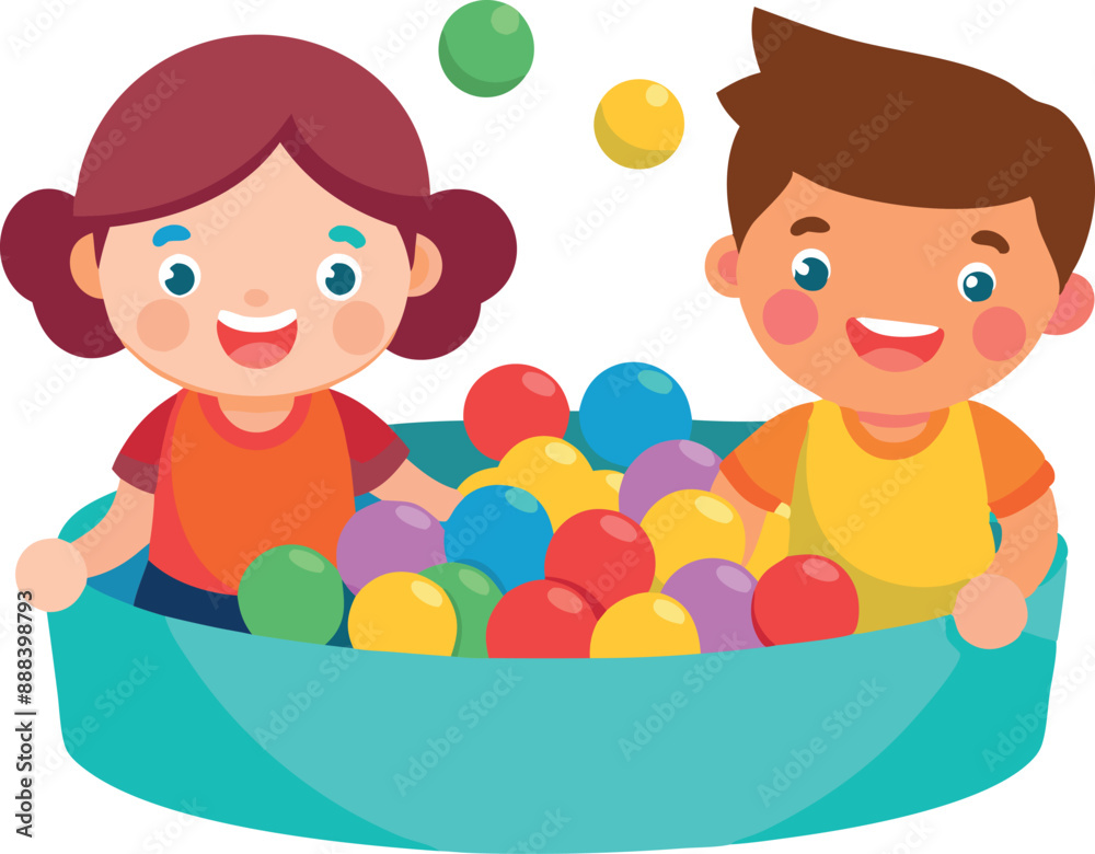 Kids playing in a ball pit together Kids playing in a ball pit together