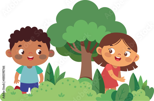 Children playing hide and seek in a park