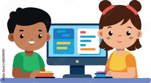 Children playing a game with numbers in classroom