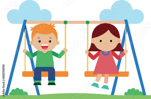Children playing on swings in a park