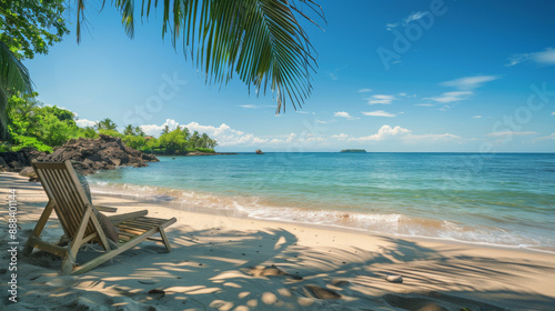 Relaxing beach scenes with calm water and tropical landscaping. Ideas for summer vacation travel.