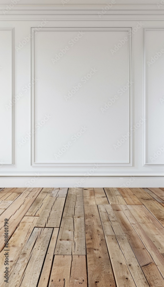 Modern classic white empty interior with wall panels and wooden floor. Room background abstract Modern classic white empty interior with wall panels and wooden floor. Room background abstract
