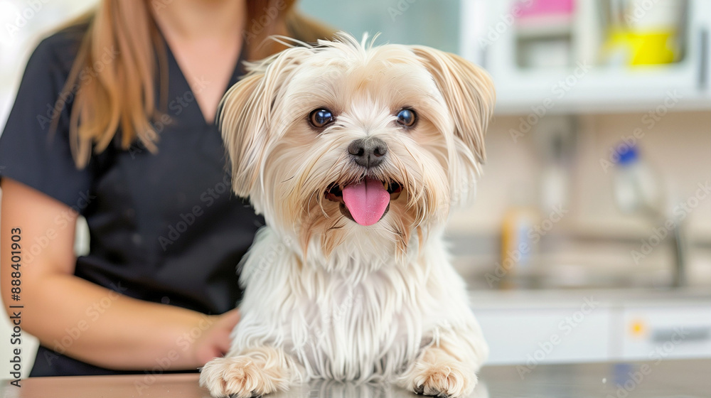 Adorable Puppy in Veterinary Clinic. Professional Pet Healthcare and Grooming Adorable Puppy in Veterinary Clinic. Professional Pet Healthcare and Grooming