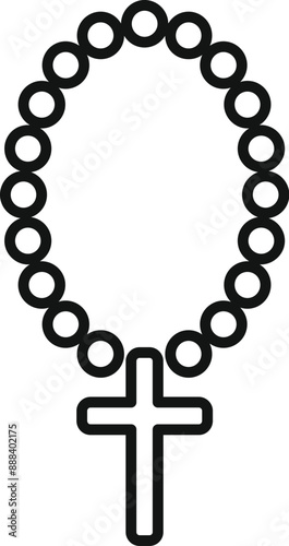 Simple line art icon of a rosary with beads and a cross pendant