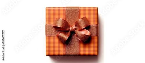 Gift Box with Orange and Brown Gingham Wrap