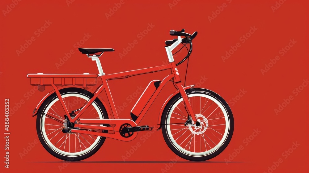 Fototapeta premium Modern red electric bicycle on a solid red background, showcasing sleek design and advanced technology for urban commuting.