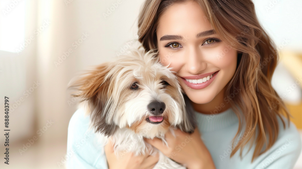 Beautiful Woman With Adorable Fluffy Dog. Capturing Joyful Pet Companionship and Love Beautiful Woman With Adorable Fluffy Dog. Capturing Joyful Pet Companionship and Love