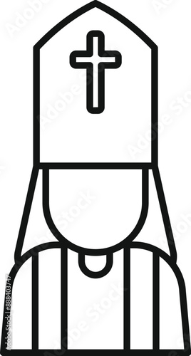 Catholic priest wearing cassock and zucchetto with cross, minimalist line icon