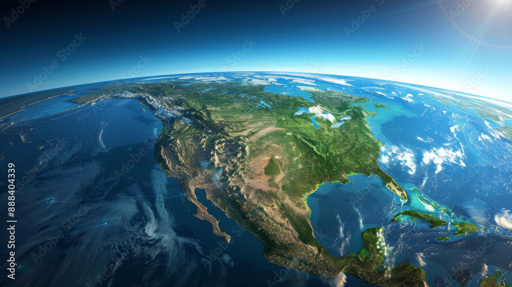A stunning view of Earth from space with radiant light illuminating the continents and ocean, showcasing the planet's beauty. A stunning view of Earth from space with radiant light illuminating the continents and ocean, showcasing the planet's beauty.