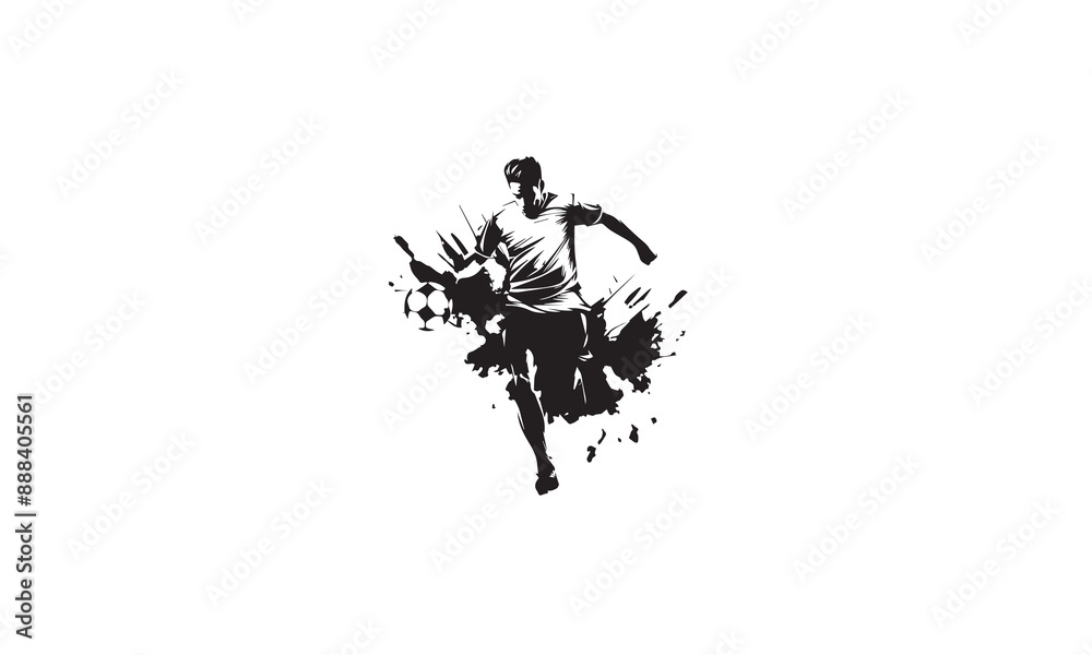 a vector of a man playing a football in his feet black design flat on white background a vector of a man playing a football in his feet black design flat on white background