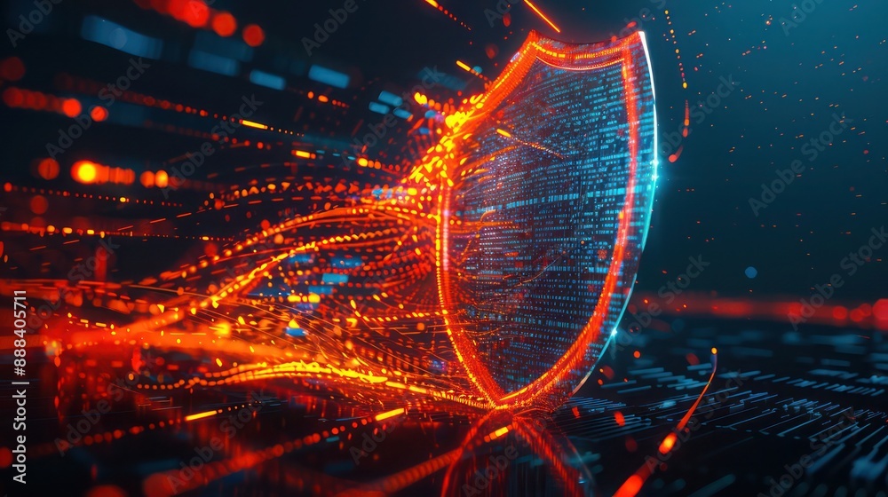 Conceptual digital artwork of a corporate risk management system, depicted as a shield dynamically adjusting to incoming threats Conceptual digital artwork of a corporate risk management system, depicted as a shield dynamically adjusting to incoming threats