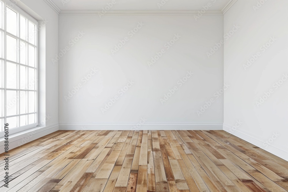 Modern empty room with wooden floor, windows and white plain wall. Contemporary interior background Modern empty room with wooden floor, windows and white plain wall. Contemporary interior background