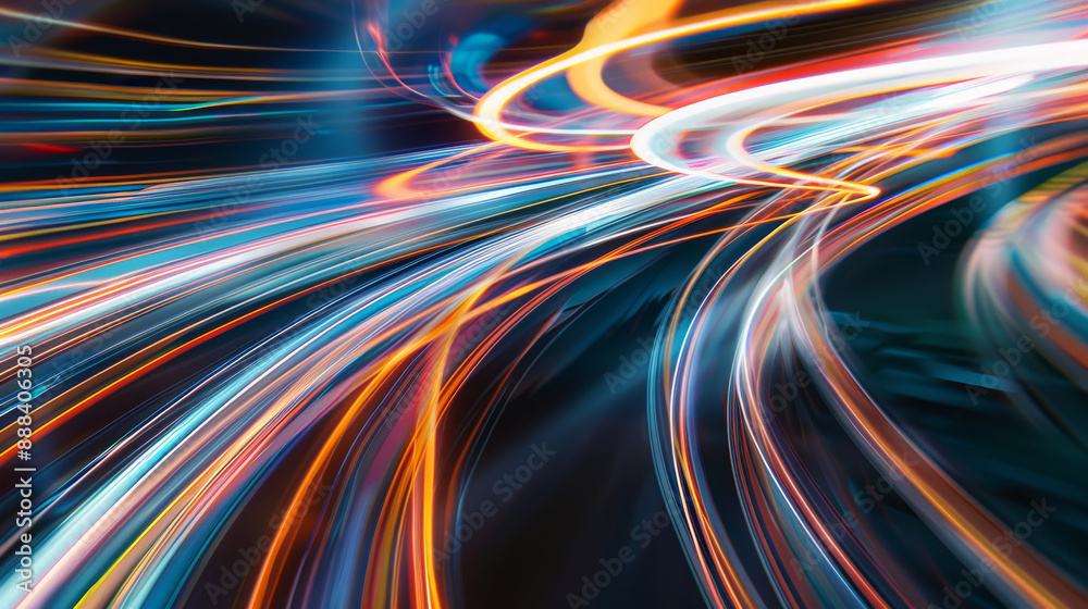 Neon light trails weave and curve intricately, painting a dynamic and colorful abstract pattern against a dark background, suggesting speed and modern energy. Neon light trails weave and curve intricately, painting a dynamic and colorful abstract pattern against a dark background, suggesting speed and modern energy.
