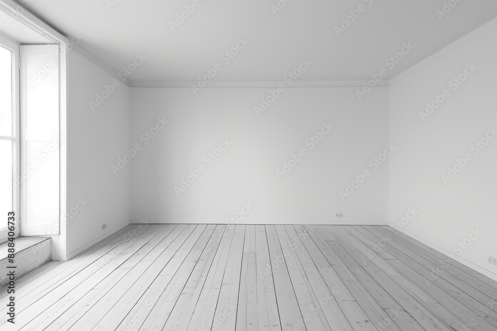 Modern empty room with wooden floor, windows and white plain wall. Contemporary interior background Modern empty room with wooden floor, windows and white plain wall. Contemporary interior background