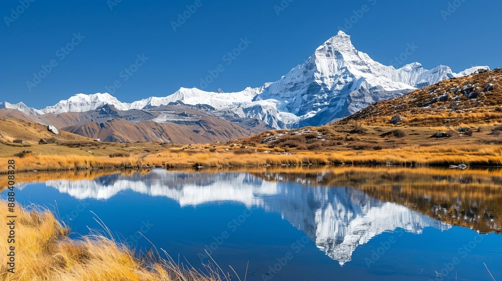 Stunning alpine lake with mountain reflection under blue sky showcasing pristine nature and scenic beauty, perfect for outdoor enthusiasts. Stunning alpine lake with mountain reflection under blue sky showcasing pristine nature and scenic beauty, perfect for outdoor enthusiasts.