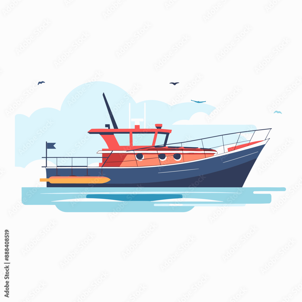 Fishing boat on the water. Vector illustration in flat style. Fishing boat on the water. Vector illustration in flat style.