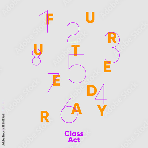 Back to school. Educational poster with a numeric design spelling out "Class Act", in a modern typographic style on a light grey background.
