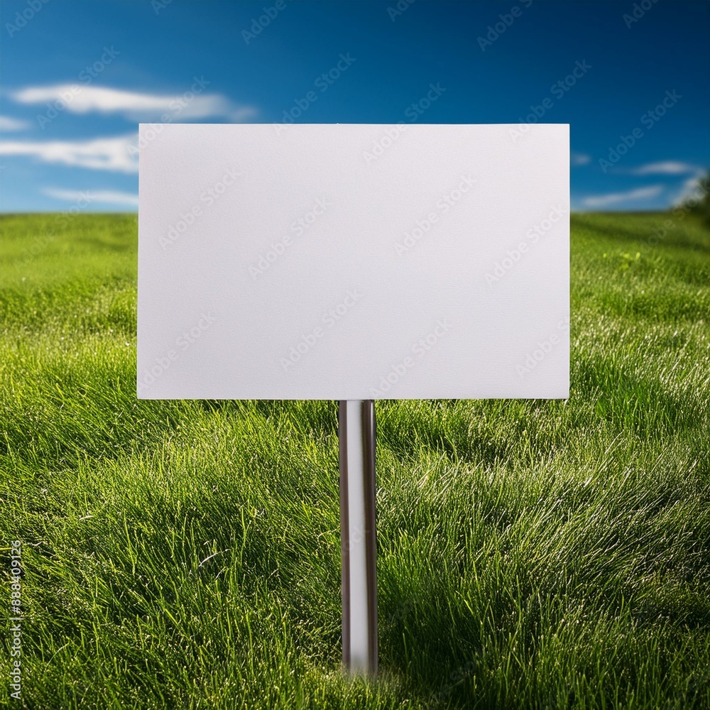 Blank temporary yard sign stuck into grass with a shallow depth of field and copy space Blank temporary yard sign stuck into grass with a shallow depth of field and copy space