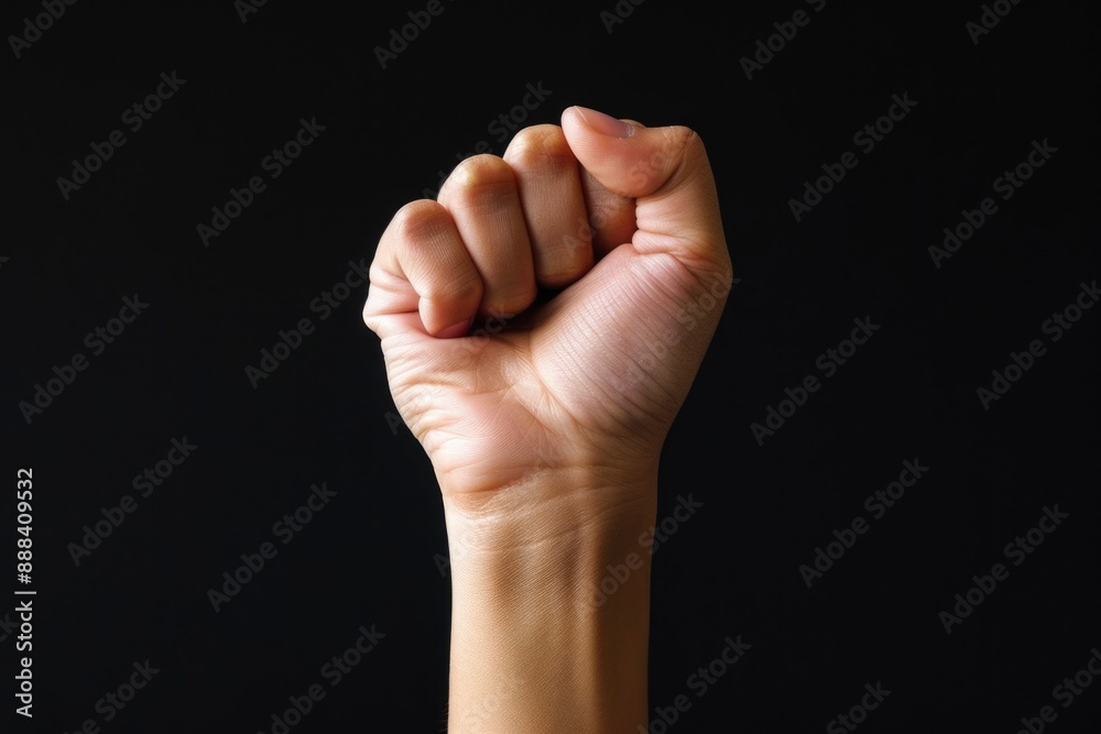 Determined hand raised in a show of strength and solidarity Determined hand raised in a show of strength and solidarity