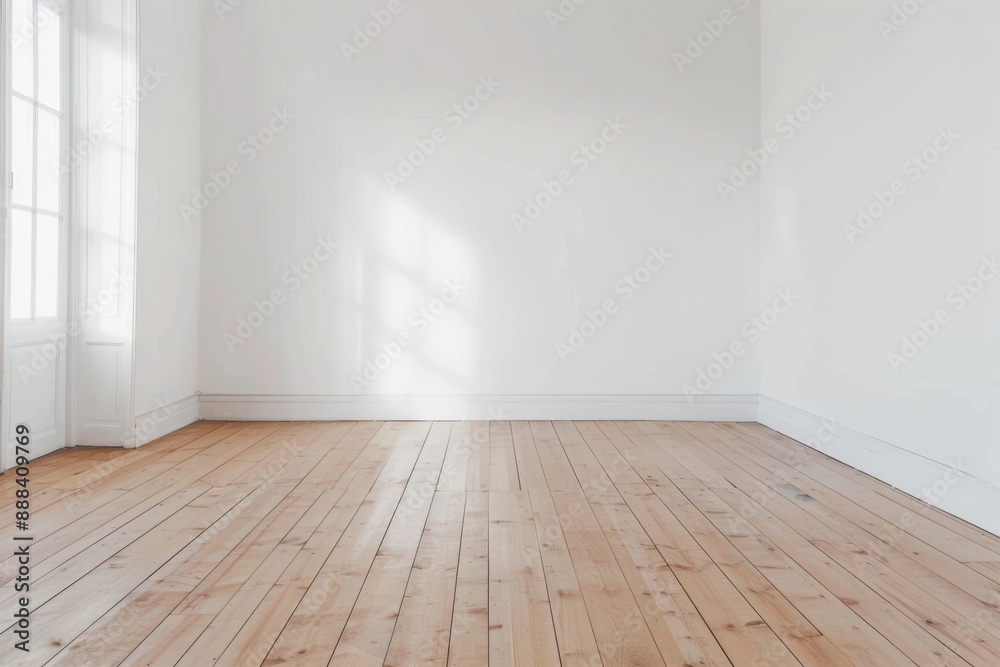 Modern empty room with wooden floor, windows and white plain wall. Contemporary interior background Modern empty room with wooden floor, windows and white plain wall. Contemporary interior background