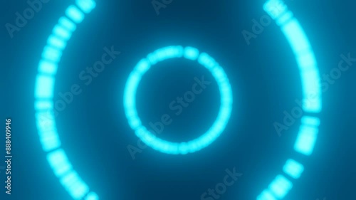 Rotating and glowing blue circles coming towards the camera - 3D Render