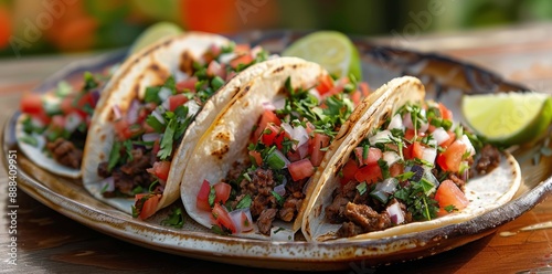Delicious Tacos With Ground Beef, Tomato, Onion, and Cilantro