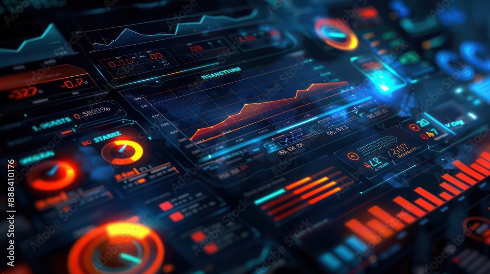 High-resolution digital artwork of a real-time financial risk management dashboard, with gauges and alerts dynamically adjusting to market changes High-resolution digital artwork of a real-time financial risk management dashboard, with gauges and alerts dynamically adjusting to market changes