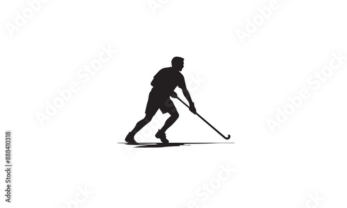 Man Field Hockey Silhouette Vector Illustration on White Background