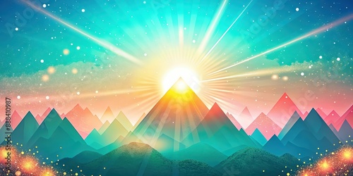 Silhouettes of mountains with morning sunlight streaming through