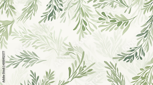 Wallpaper Mural Green Watercolor Leaf Pattern Background with Various Leaf Branches Torontodigital.ca